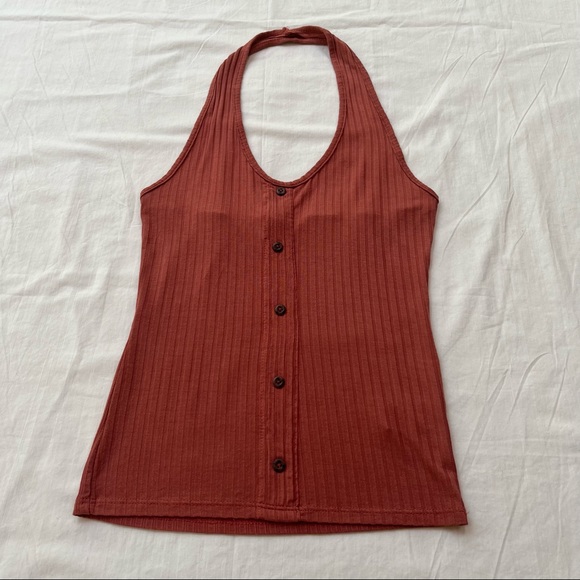 Caution to the Wind Rust Colored Ribbed Halter Top Size Small - Picture 3 of 9